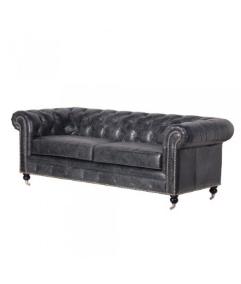 CANAPE CHESTERFIELD 3 PLACES CUIR VIEILLI