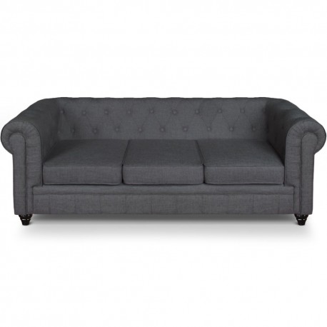 Canape 3 places Chesterfield effet Lin Gris