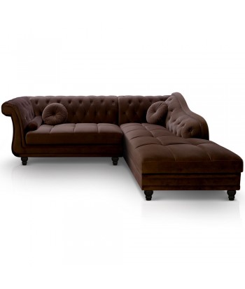 Canapé d'angle Brittish Velours Marron style Chesterfield
