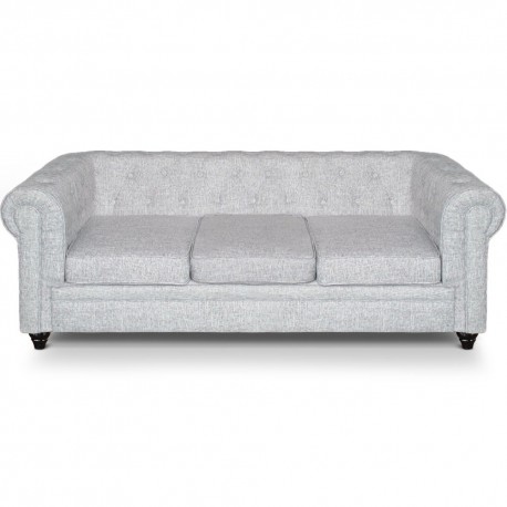 Canape 3 places Chesterfield effet Lin Gris Clair