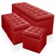 Banquette Chesterfield Rouge XL + 3 Poufs Oxford