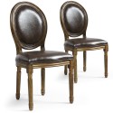 Lot de 2 chaises de style médaillon Louis XVI Simili (P.U) Marron bois patiné Or